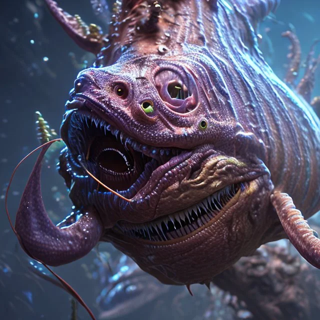 fluid ink angler fish creature, unreal engine 5, 8k resolution, photorealistic, ultra detailed