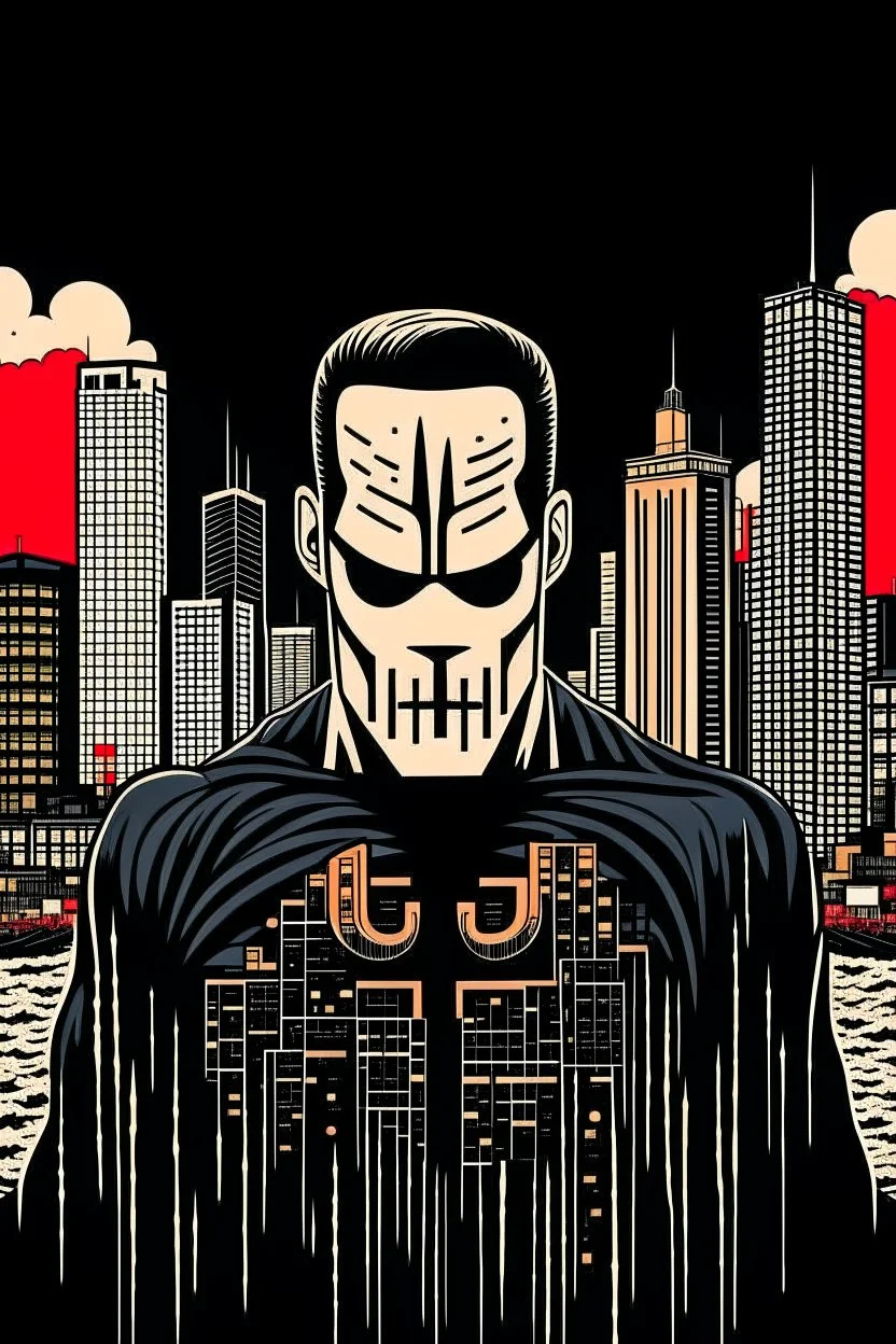 punisher sku;; city in the style of Hiroshi Nagai