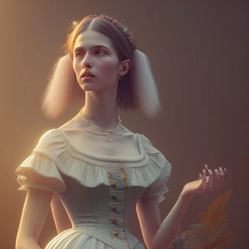 Full body, 3d render, Emma mackey, 1800's women style, 1800'hair style, 1800's women dress style, hyper realistic, octane render, unreal engine 5, 8k, palace background, uhd