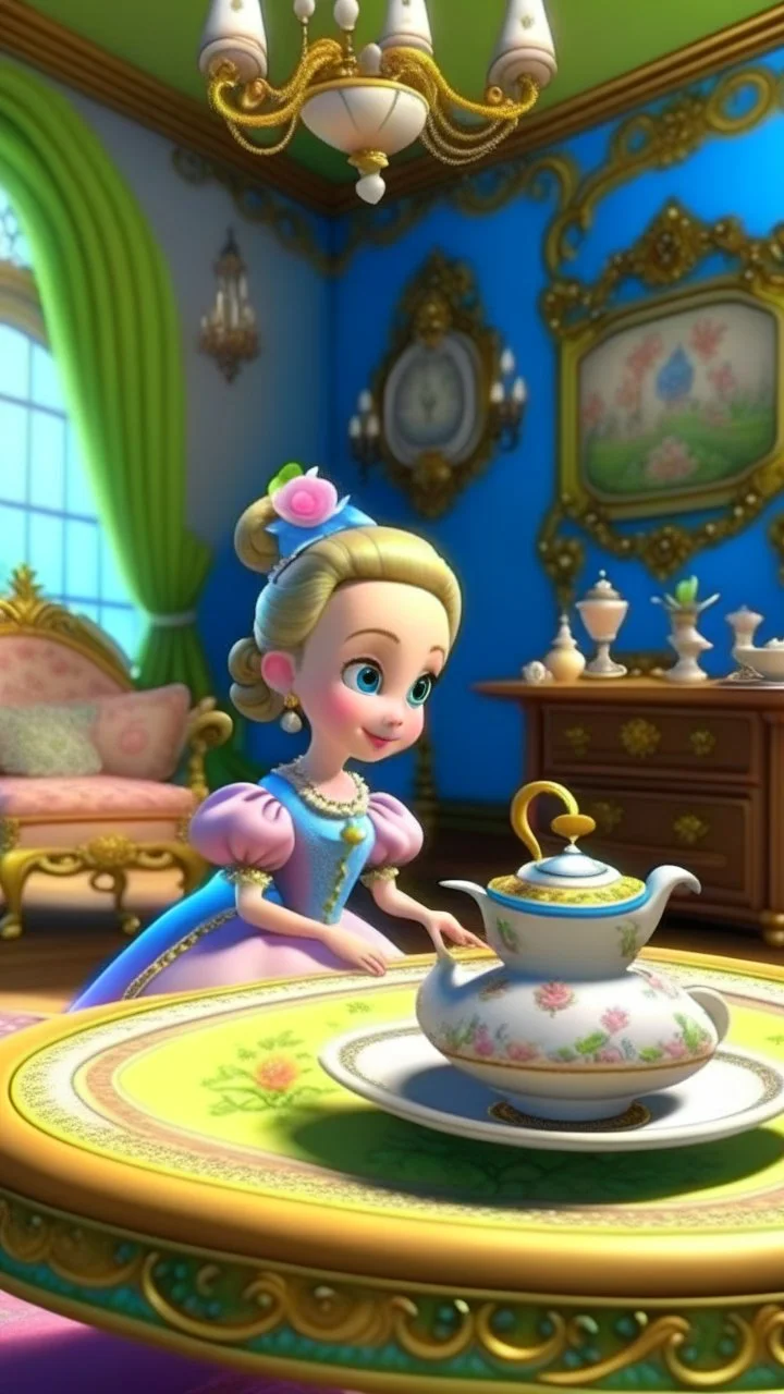 Princess Penelope's desire to host a magical tea party, cartoon,3D