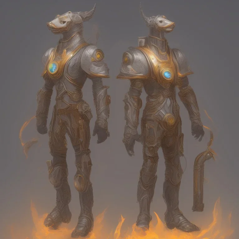 protogen steampunk ancient crystal tech full body fire androgen