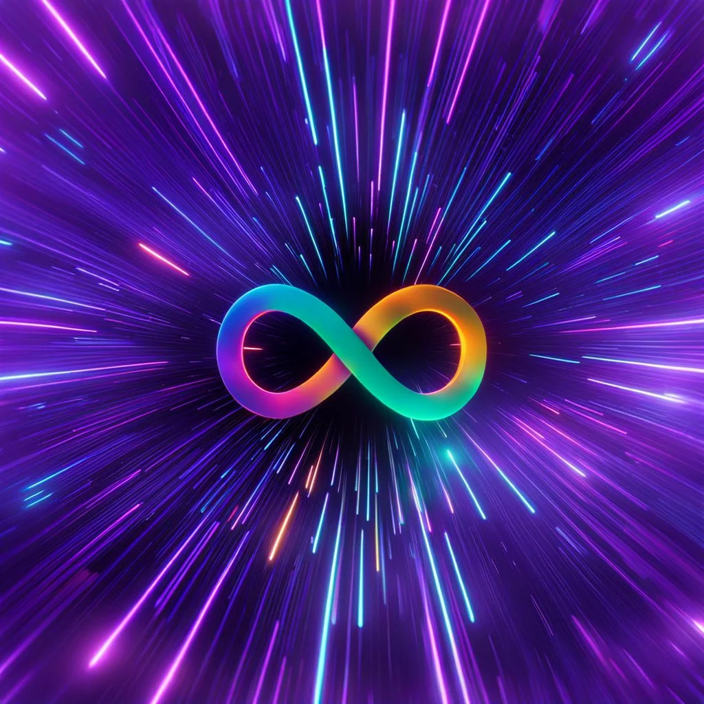 infinity symbol ∞ moving at warp speed, in space, striking, neon, chiaroscuro, dramatic, captivating, powerful, fantasy, beautiful, octane render, 16k post-production, artstation: award-winning: atmospheric: commanding: fantastical: clarity: ultra quality: striking: brilliance: stunning colors: amazing depth; lens: f/11, 35mm