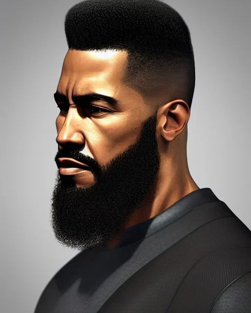 "MIddle aged African American human male, with a trimmed but uneven beard, piercing eyes with slick back hair, full-scale head and shoulders portrait, 8k resolution concept art portrait by Greg Rutkowski, Artgerm, WLOP, Barak Obama dynamic lighting hyperdetailed intricately detailed Splash art trending on Artstation triadic colors Unreal Engine 5 volumetric lighting Splash art fantasy, greying hair