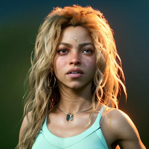 Shakira, 40 years old, artist, Realistic image, waist up portrait, eyes make up, perfect, glow, circle iris. concept art, smooth, unreal engine 5, god lights, ray tracing, RTX, lumen lighting, ultra detail, volumetric lighting, 3d, finely drawn, high definition, 4k.