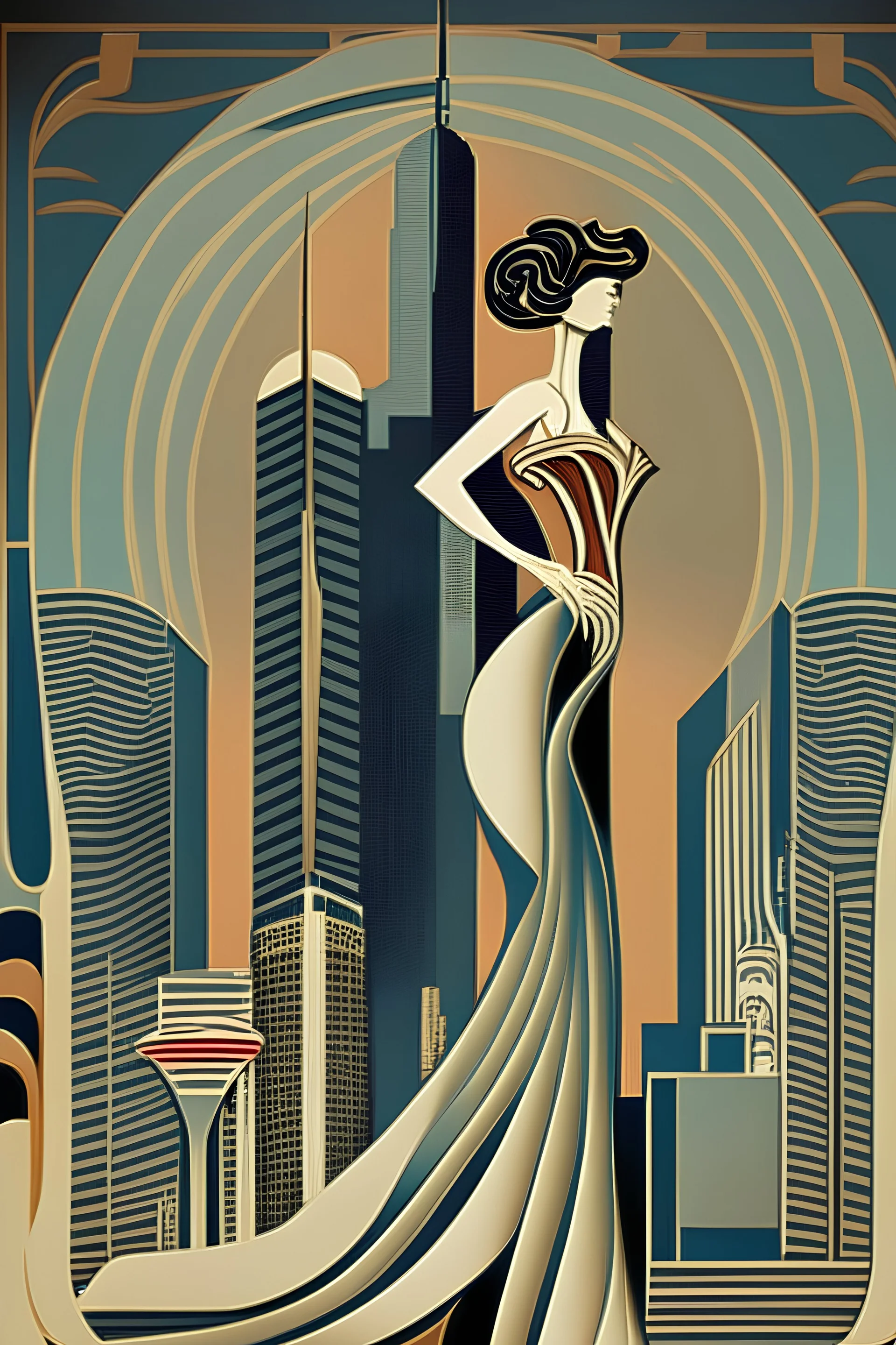 Dallas skyline style of erte