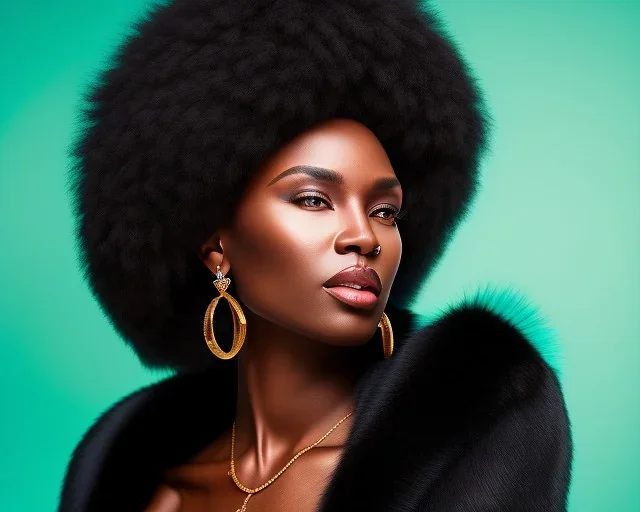 (samdoesarts style:0.85); sharp focus, full body portrait of a beautiful black woman woman with (Celeste hair ) (wearing fur trim), digital art, (highly detailed face:1.0), fine detail, intricate, octane render, hdr 8k