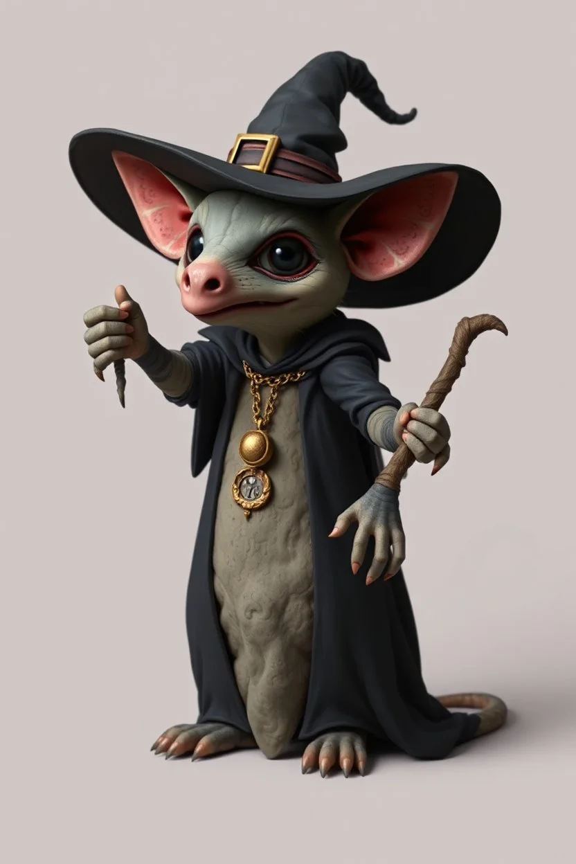 hi poly Mud luxury witch psychic deviant Opossum T-pose just the character and simple background