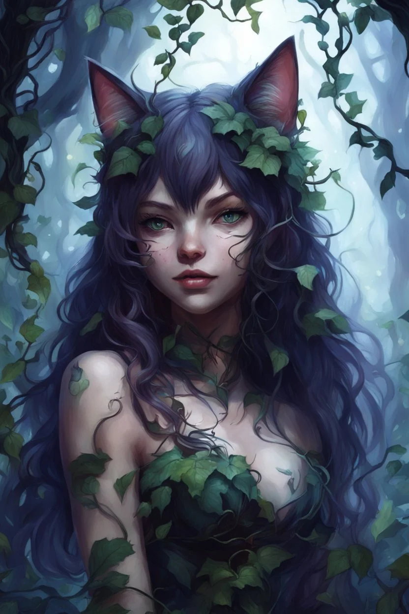 CAT GIRL, FANTASY, FORESTY, VINES