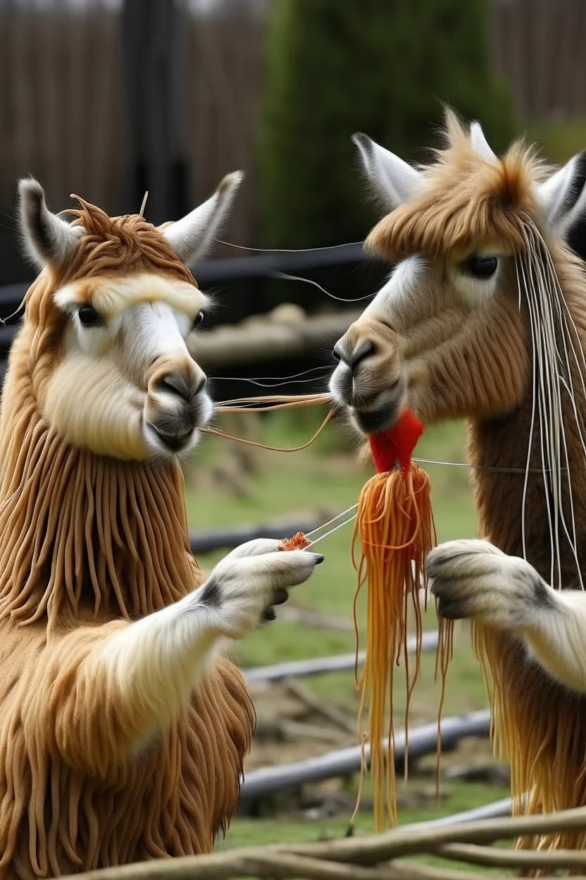 llamas eating spagetti