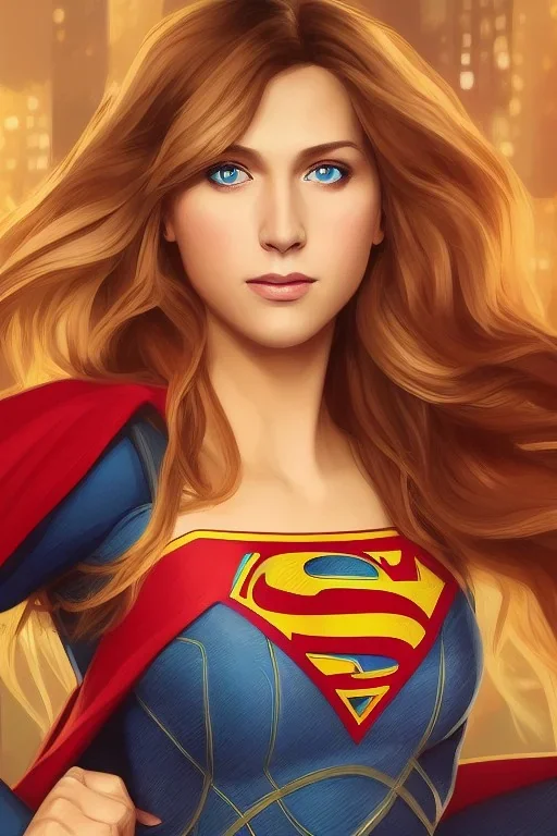 A beautiful portrait of supergirl, symmetrical features, cinematic lighting, soft bokeh, fantasy, modern, colourful, highly detailed, digital painting, artstation, deviantart, concept art, sharp focus, illustration, by alphonse mucha