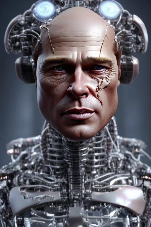 Brad Pitt sorrow terminator robot, 8k resolution, realistic, intricate, 8k resolution, high-quality, fine-detail, digital art, detailed matte, volumetric lighting, dynamic lighting, photorealistic