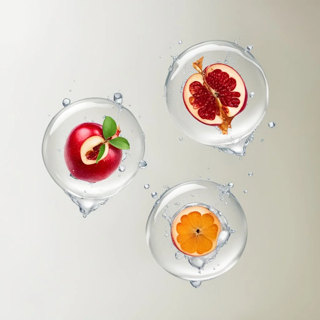 apple slice in water drops, transparent background