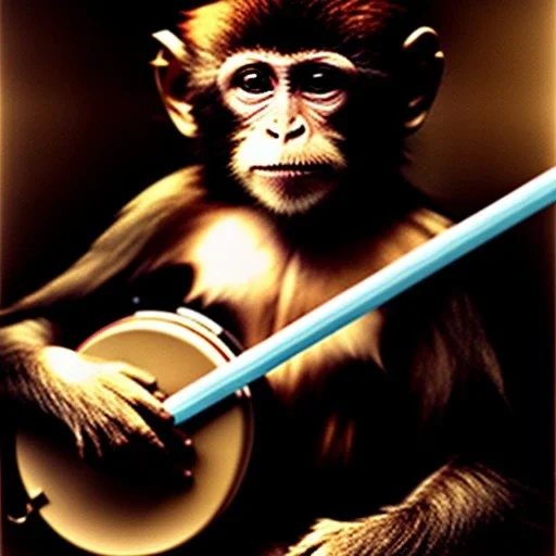 pencil drawing monkey playing a banjo by davinci