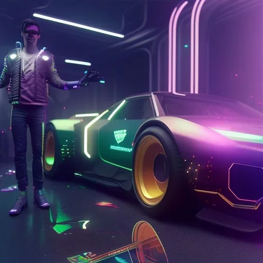 cyberpunk hyper car,cyberpunk 2077, ultra realistic,shiny, smooth, studio quality, octane render, Surrealism, Triadic colour scheme,glow-stick, ambient lighting,nightclub lighting, polaroid, 100mm, --ar 1:1 --v4