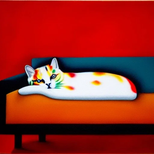 oil portrait of tricolor pattern Cat sleeping in a sofa by Julio Romero de Torres 8k