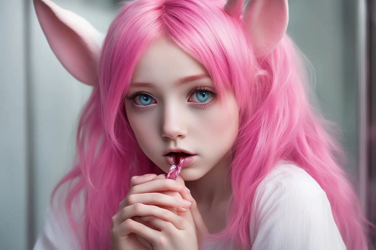 And as soon as she scooped water into her palm and took a sip, her gaze fell into the reflection, immediately she almost choked with surprise: pink hair with rabbit ears, 2 cat tails of the same color, which dangled back and forth in surprise. The eyes also turned pink, but the iris was in the shape of a carmine heart. After looking down like that for a few minutes, she felt herself and was stunned by shock again. She turned into a creature resembling a human, but with the features of a rabbit a