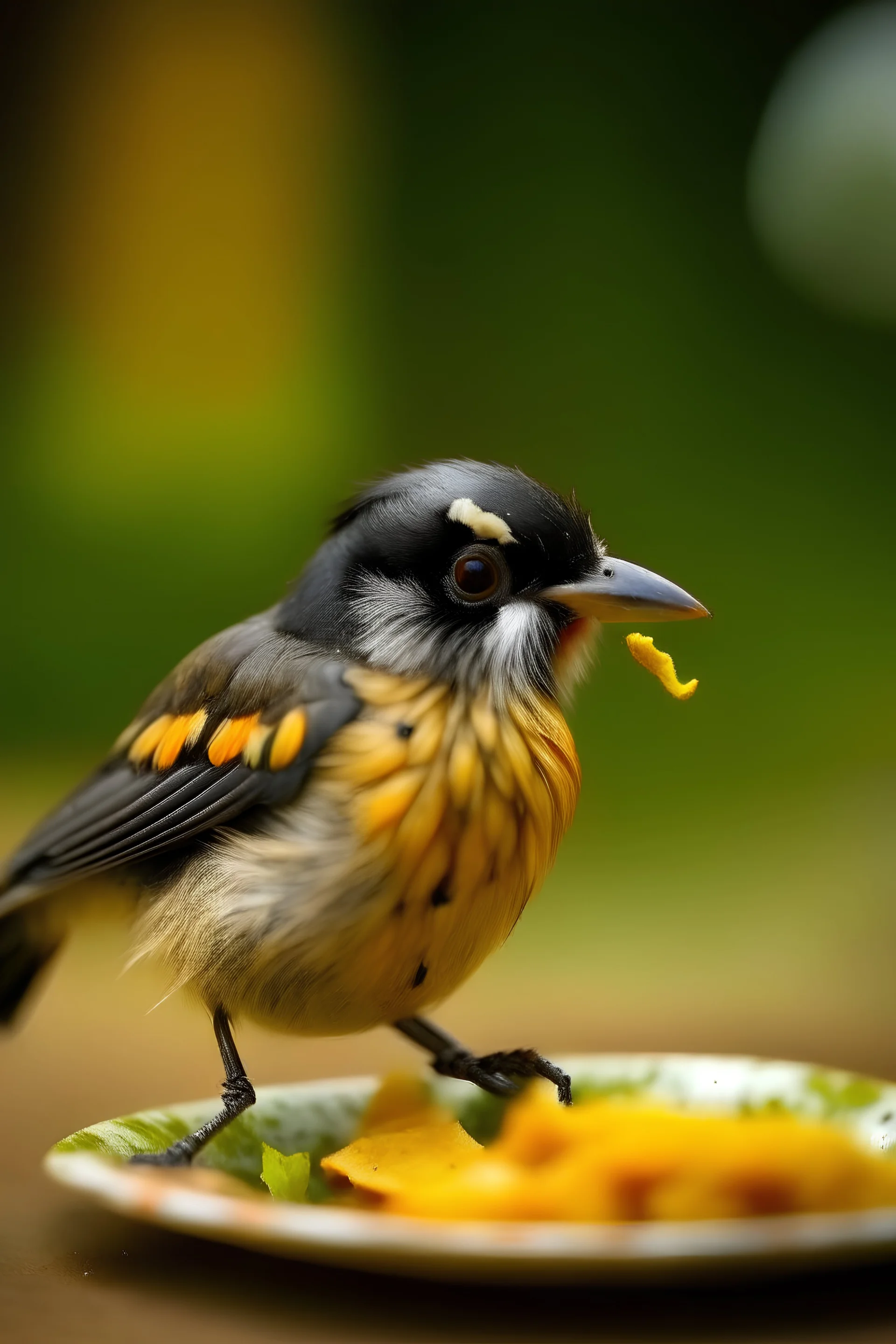 A bird eats a meal