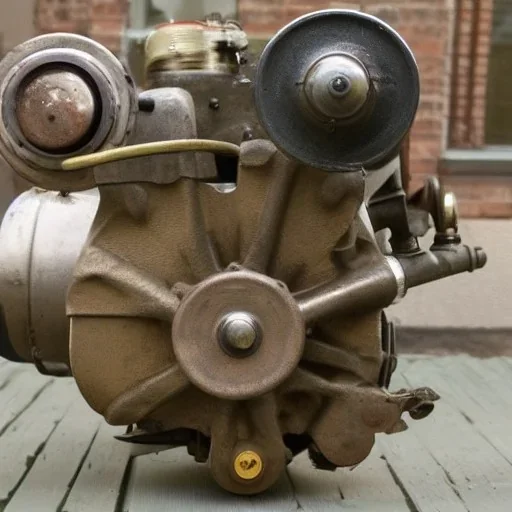 Single cylinder engine, rusty, old, small, simple