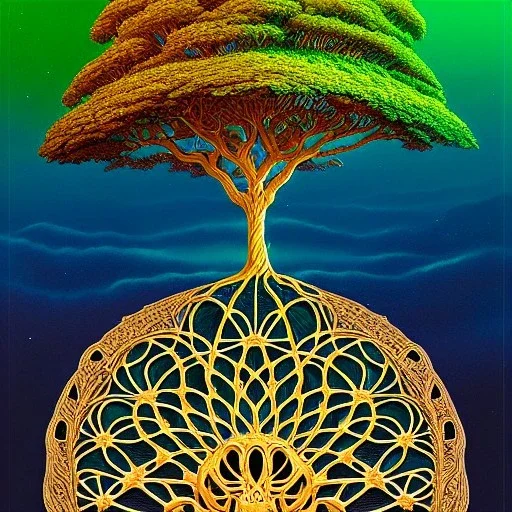 fullbody Drawing of 'sketch of an ancient tree of life',intricate detail,andrea bonelli,Kilian Eng,Ohrai,evan lee,Aleksandr Sidelnikov,KyuYong Eom,three quarters frontal aerial view,toned colors,32k