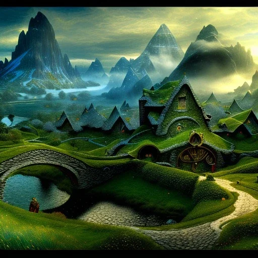 Epic Drawing of scenery of The Hobbit estilo Van Gogh 4k