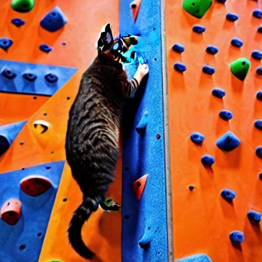 Cat on a climbing wall