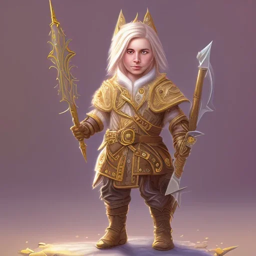 blond rogue, fantasy gnome, nonbinary, gold cloak
