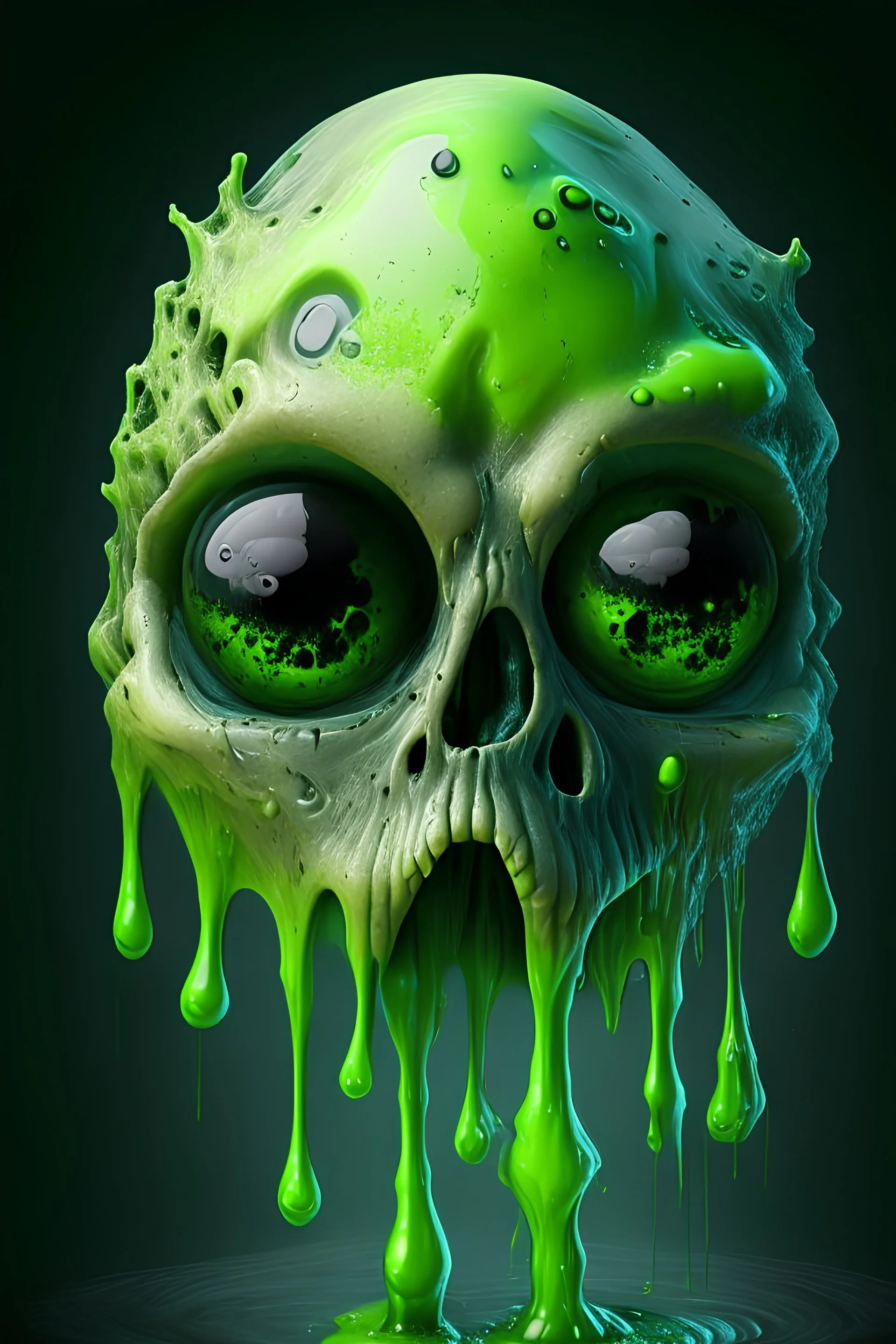 alien skull with slime oozing out the eyes