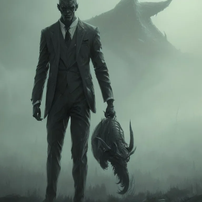 demon male in suit, powerful, dramatic, creepy, matter, majestic, flow, illustration, concept art, by Greg Rutkowski, Sung Choi, Mitchell Mohrhauser, Maciej Kuciara, Johnson Ting