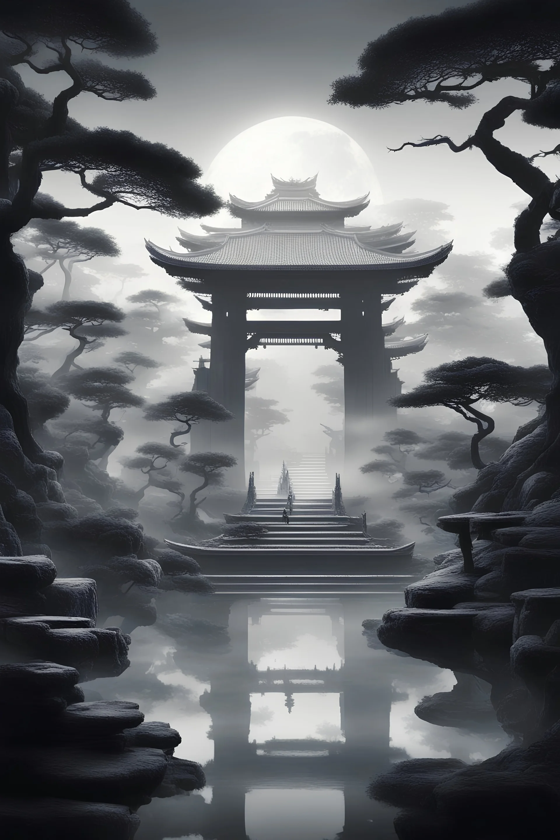 where the mystical aura of Oni spirits converges with bass-driven beats. The album cover unfolds as a captivating monochromatic landscape, resembling a vast and ancient Japanese garden shrouded in the ethereal glow of stark white. This luminous ambiance pulsates in rhythmic harmony with the low-frequency undercurrents. Within this Oni-infused sanctuary, towering bonsai trees cast stark shadows against the luminous ground. Amidst the tranquil setting, ethereal Oni masks hover, their monochromat