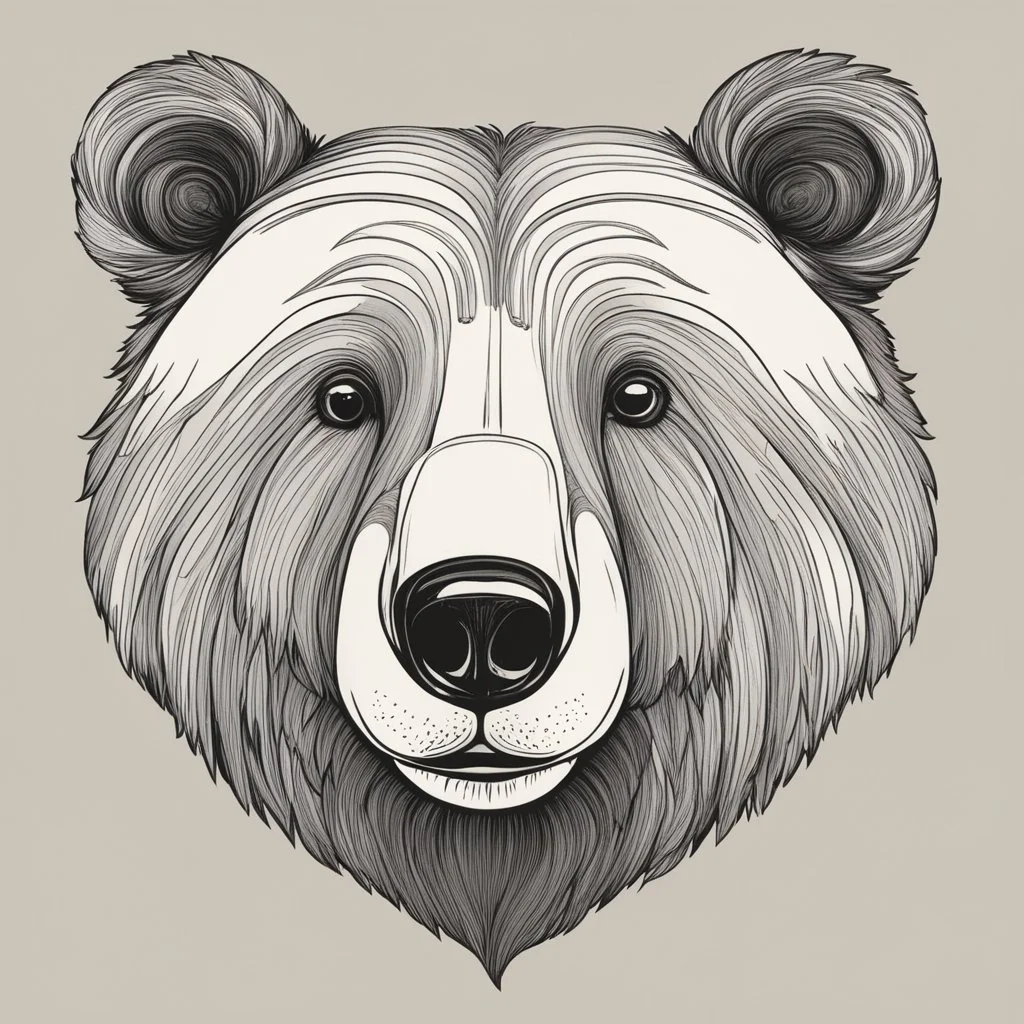 funny bear head from profile, simplified sketch 70's cartoon style, monochromatic stmp technique