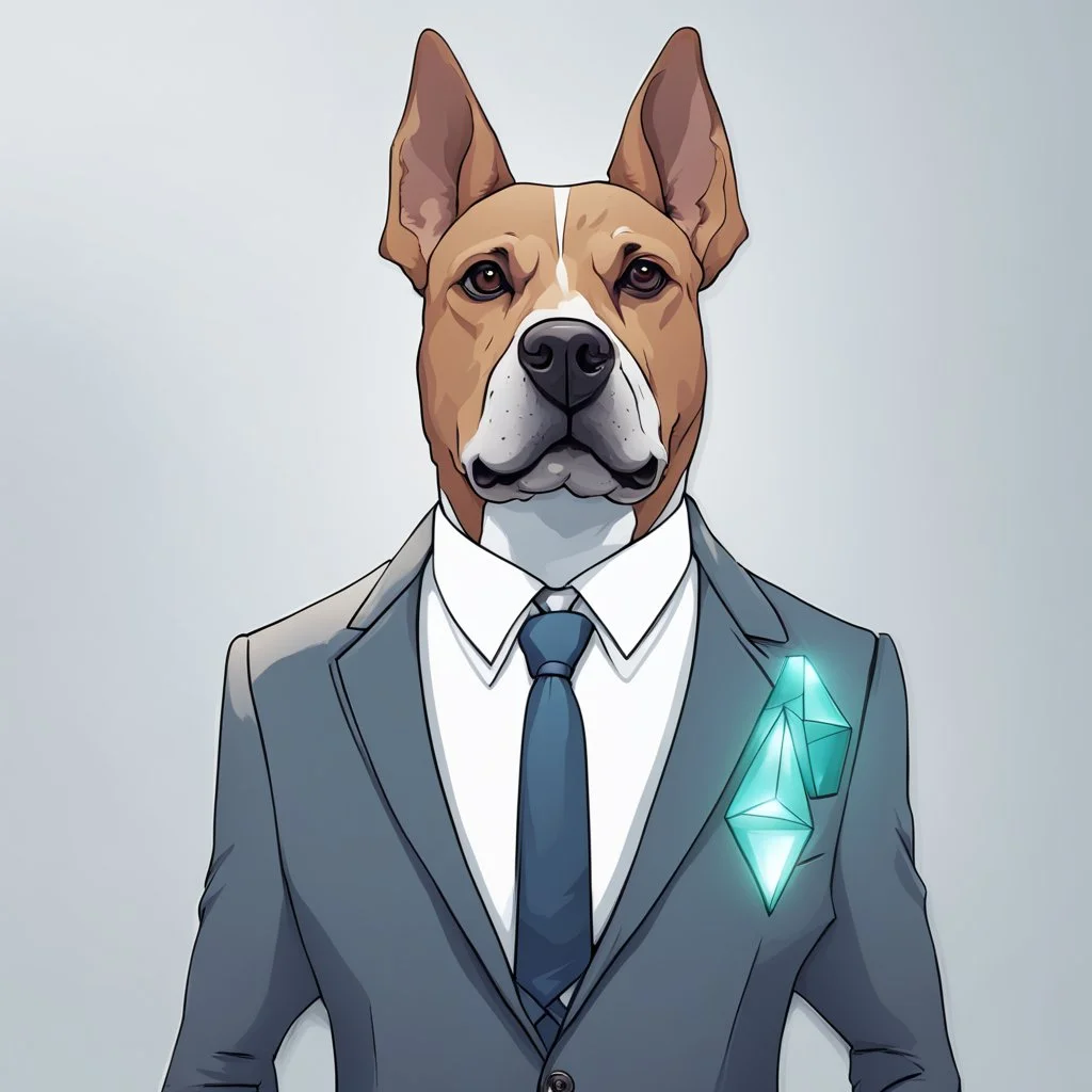 make one realistic business dog that are made of shapes and have a suit on lokk like crystals