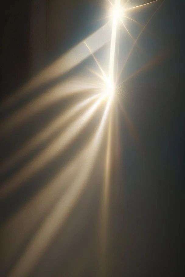 A slender beam of brightness delicately piercing through a minuscule aperture