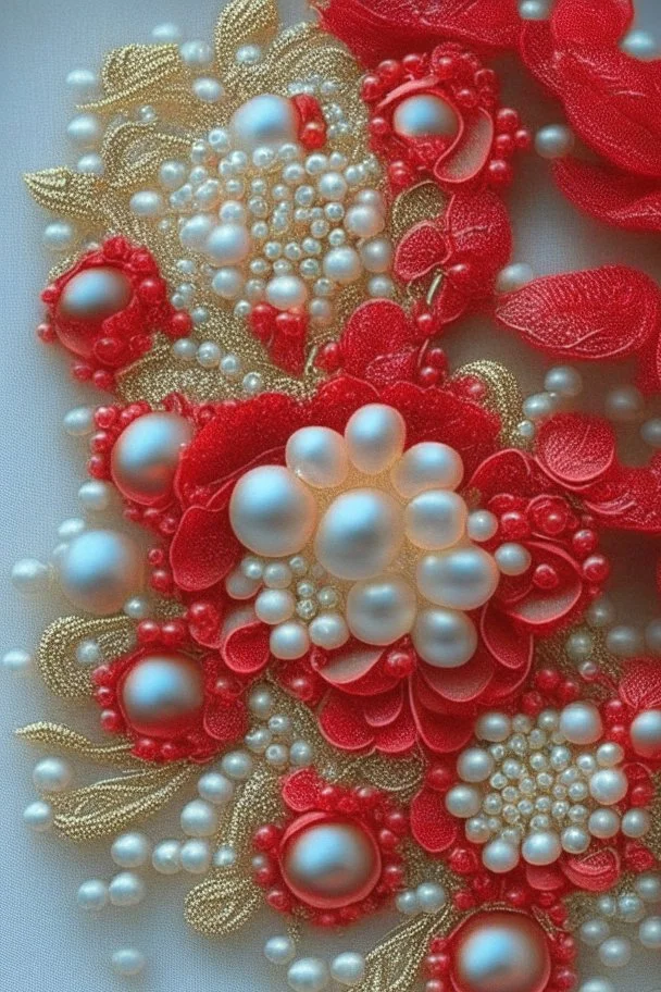 Red flowers and in the middle beautiful pearl beads 2