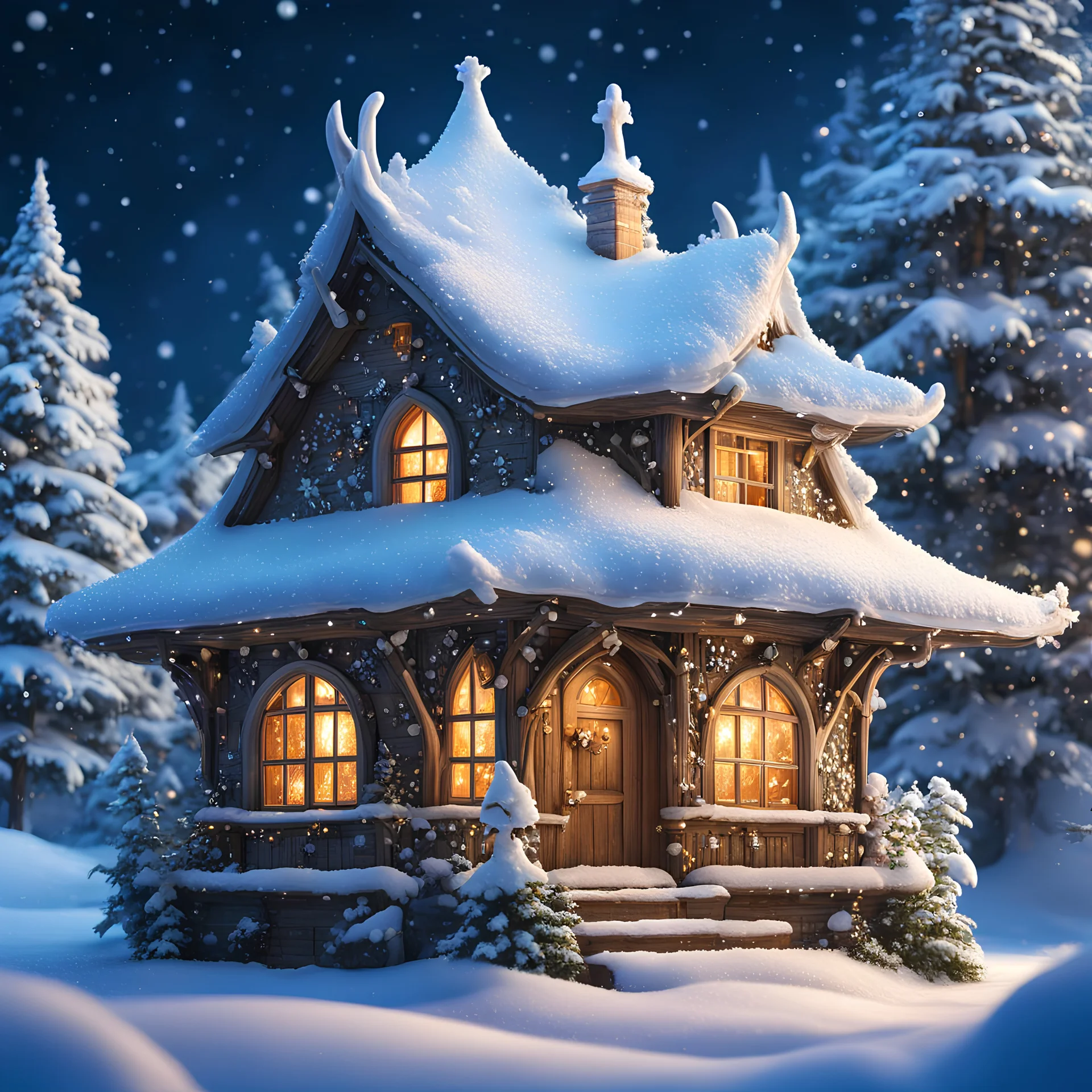 SnowStyle, a snow fairy house, highly detailed clean, beautiful detailed intricate, 8K, sharp focus, dim dusk, atmospheric lighting, behance contest winner, featured on unsplash, vector art, Miki Asai Macro photography, close-up, hyper detailed, trending on artstation, sharp focus, studio photo, intricate details, highly detailed,