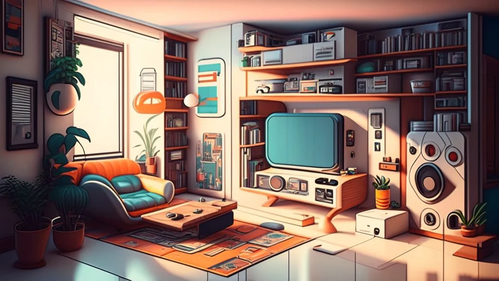 Modern architecture retro gamer’s apartment