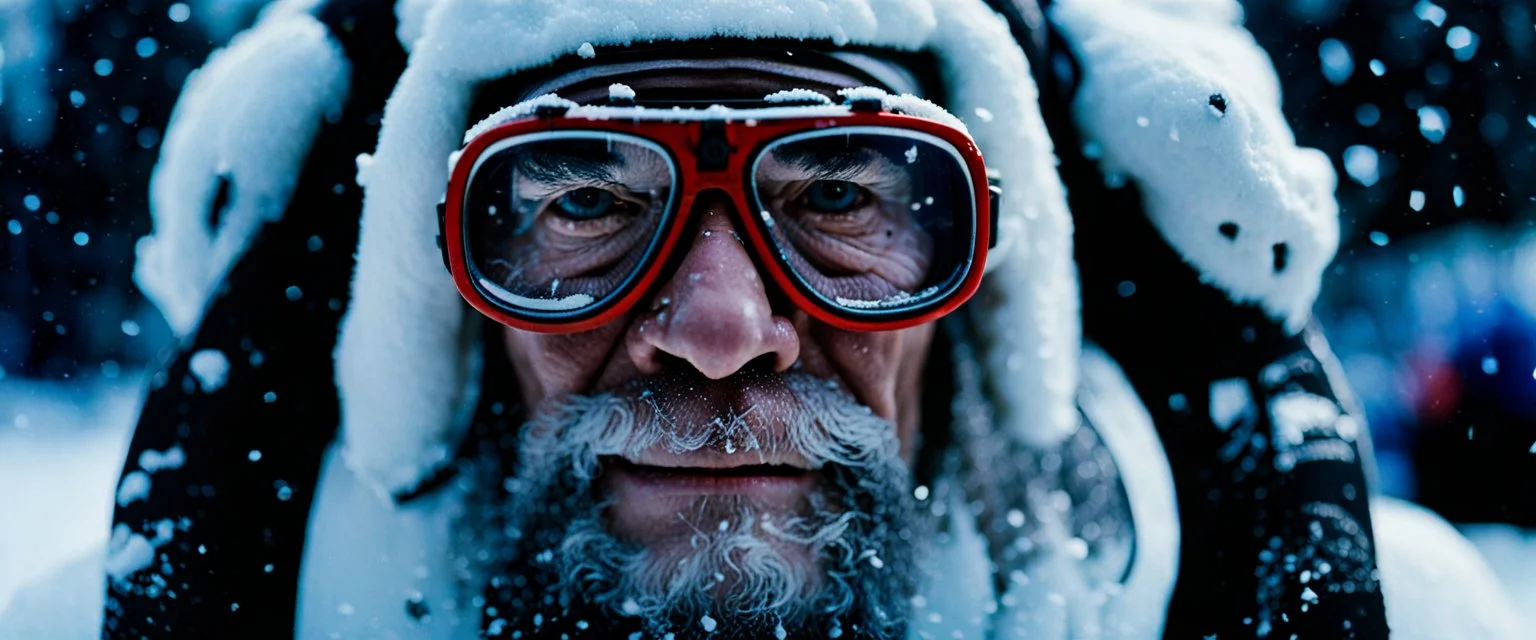 close up documentary photography, Epi-Yeti: The Epidemiologist Yeti, National Geographic, weird, Dystopian, Japanese, Extreme depth of field, bokeh blur, winter, blizzard, Alberta, all-natural, in the style of candid, imperfection, natural lighting, Professional shot, shot on Agfa, Fuji Film, Anamorphic lens, 1980s, --ar 4:5 --w 150 --style raw