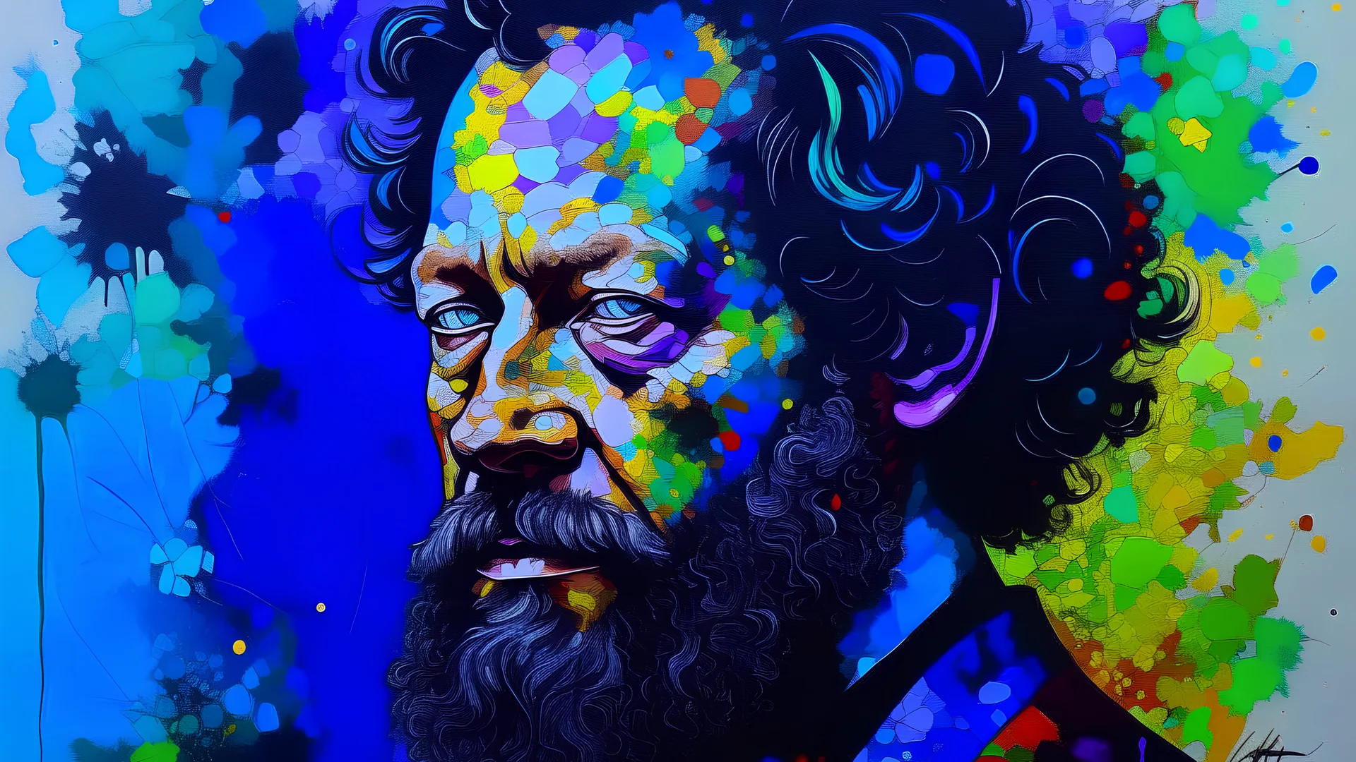 acrylic illustration, acrylic paint, (Alexander Sergeyevich Pushkin), detailed, art [by Ali Erturk]