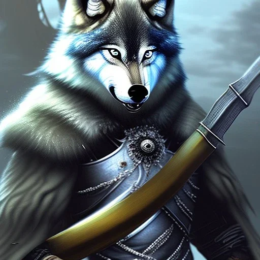 Sif the wolf, from Dark Souls, holding the sword in his mouth