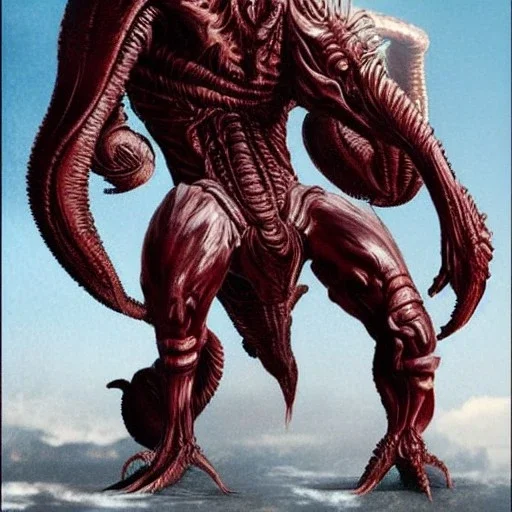 hybrid kaiju between alien xenomorph of ridley Scott and iron man