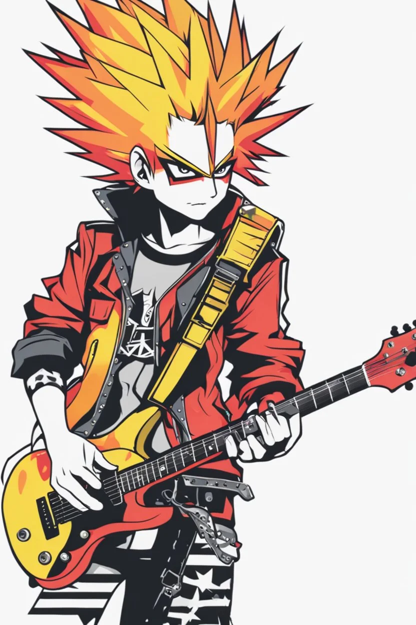 Full body PunkRocker,play guitar electric,with high details, style: Anime coloursfull glowing abstracts