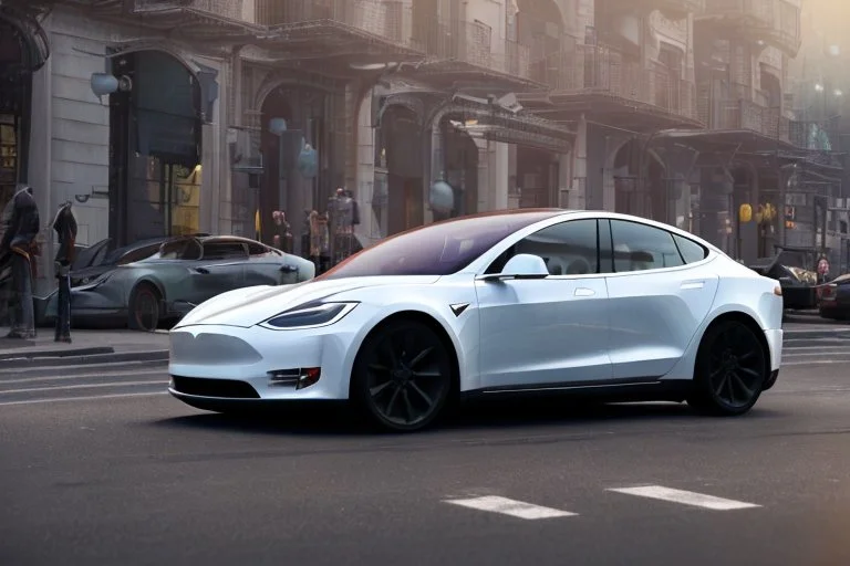 A Tesla 'Model Y' is parked, on the streets of San Francisco. (CINEMATIC, WIDE ANGLE LENS, PHOTO REAL)