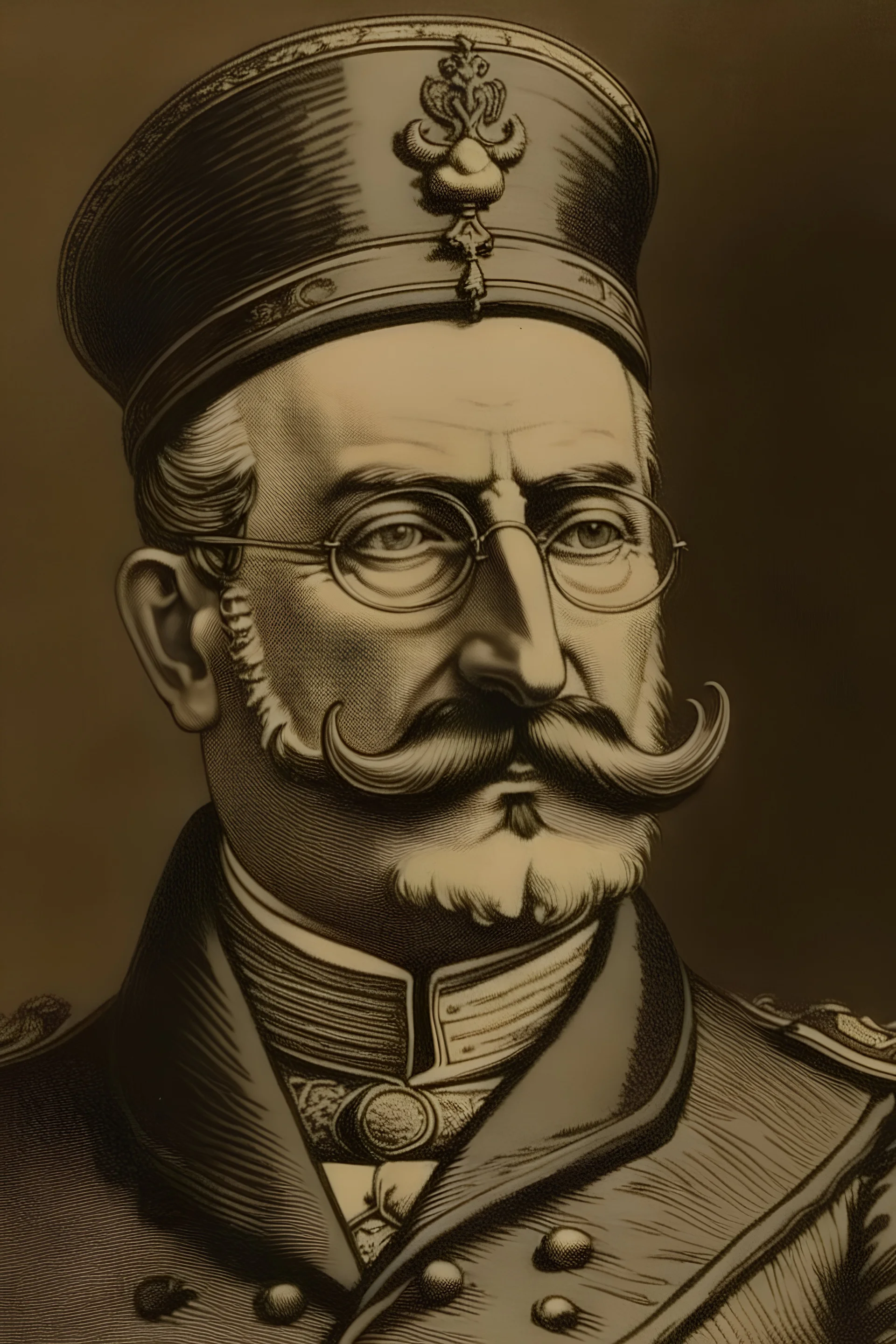 osmanischer Vater mit Brille und Moustache, aber ohne Bart