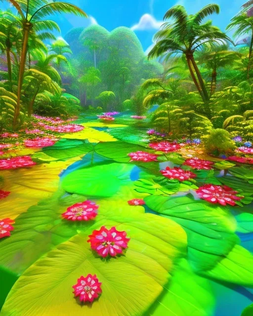 mystical venus fly trap, flowers, jungle, vibrant colours, impressionism, soft lighting. trees in background, dragonfly,