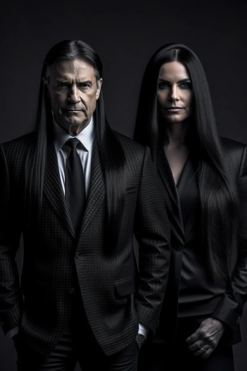 American president of the future with dark long hair and looking powerful female