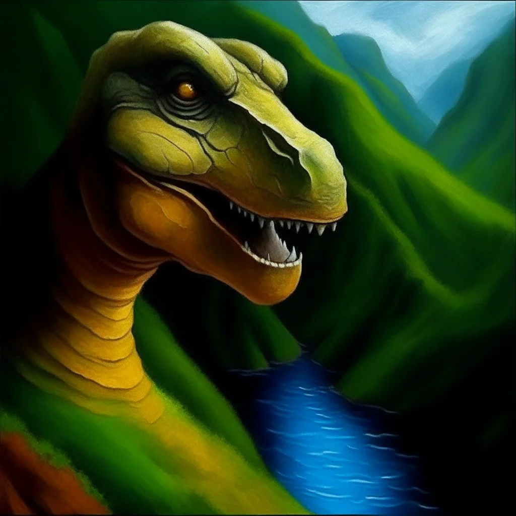 Dinosaur head oil painting