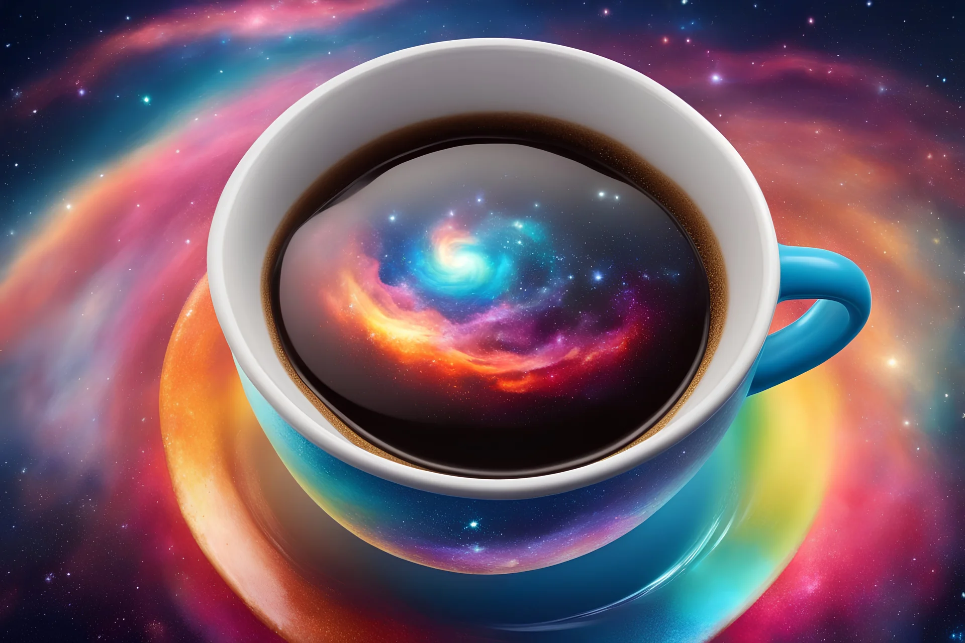 high quality, 8K Ultra HD, Space stars and galaxies ELEMENTS inside CUP COFFEE made of crystal, GALAXY COLORS, by yukisakura, high detailed, gradienT galaxy background