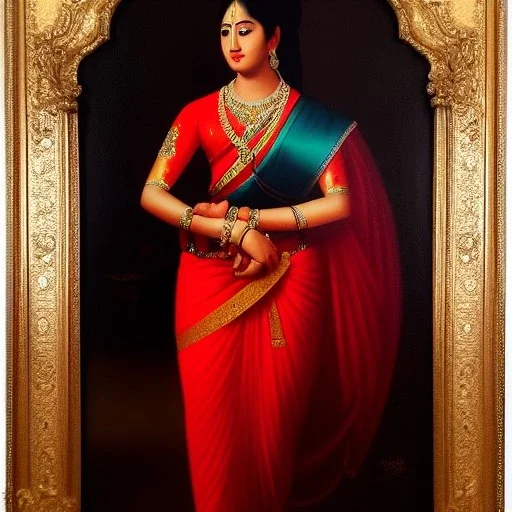 Full body portrait, painting, medium shot lady Indo-Classical art