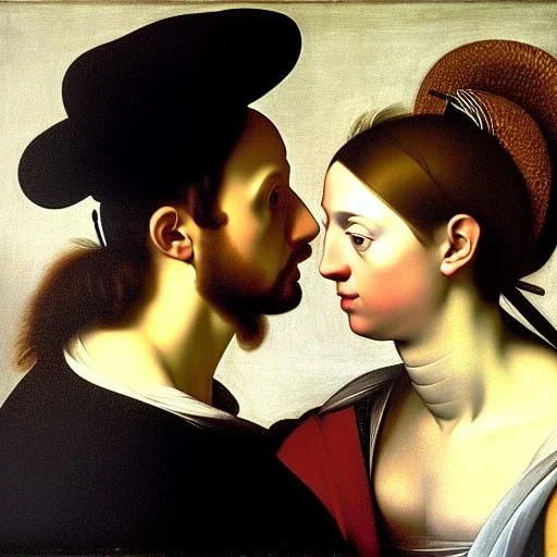 portrait of a male and a beatiful female Caravaggio style