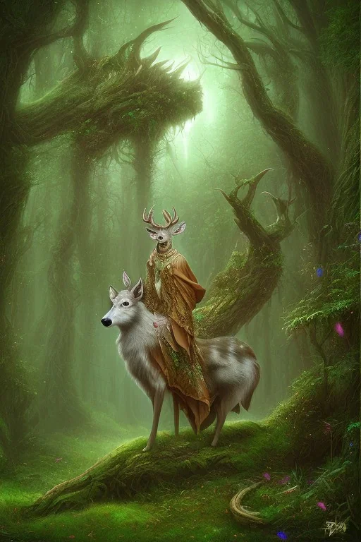 dream deer god druid deep forest green mystic