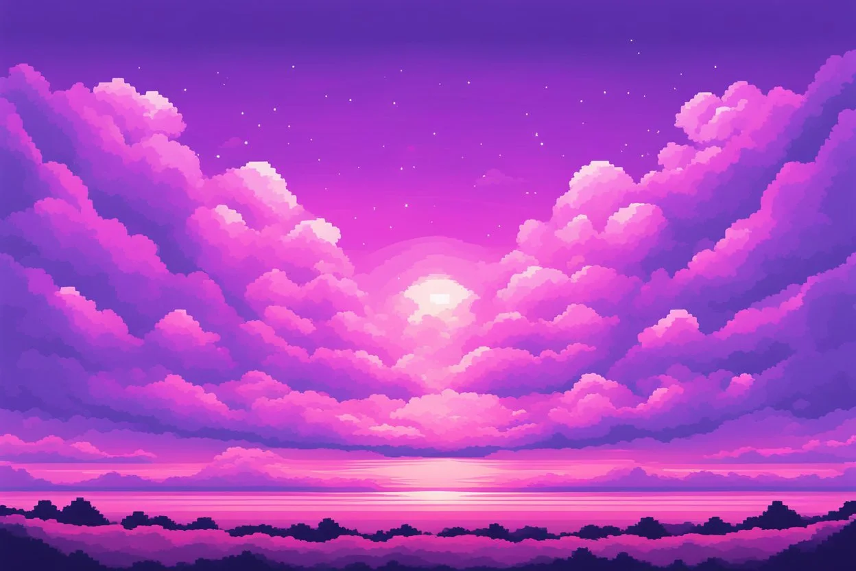 Symmetric Purple SKY WITH CLOUDS BACKGROUND Pixel Art